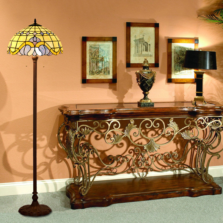 Lampe de sol traditionnelle Tiffany en verre teinté méditerranéen à 2 lumières pour bureau à domicile 