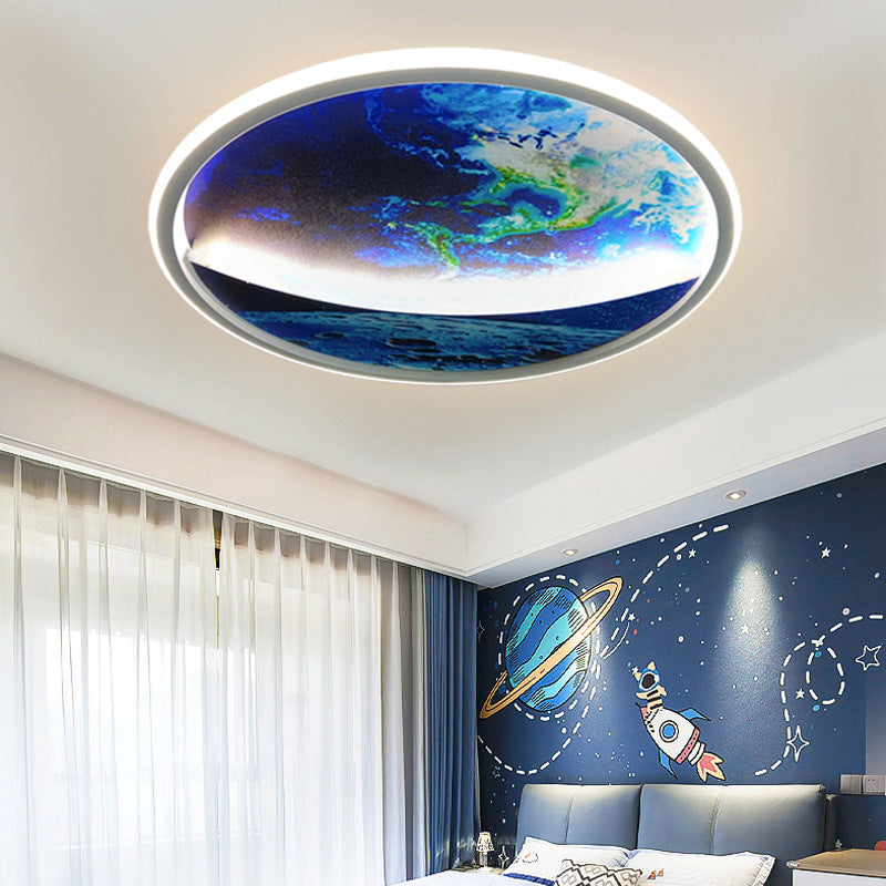 Moderne Art Deco Planet Erde Runde Silizium Eisen LED Unterputz Deckenleuchte für Wohnzimmer 