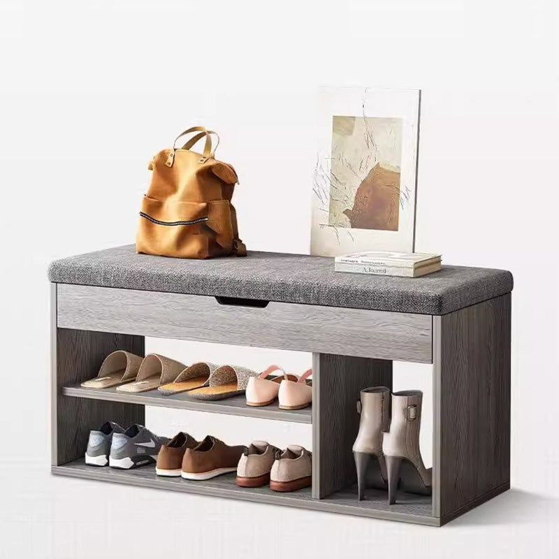 Modern Minimalist Rectangle Fabric PU Leather MDF Shoe Storage 3-Tier For Entryways