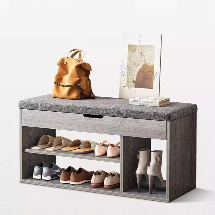 Modern Minimalist Rectangle Fabric PU Leather MDF Shoe Storage 3-Tier For Entryways