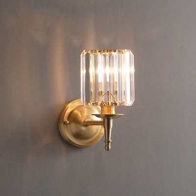 French Light Luxury Crystal Copper Cylinder 1-Light Wall Sconce Lamp