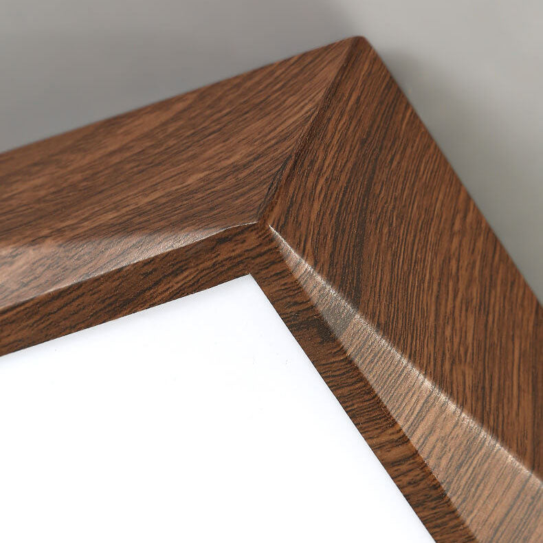 Modern Minimalist Wood Grain Iron Acrylic Square Geometry LED Flush Mount Ceiling Light for Living Room