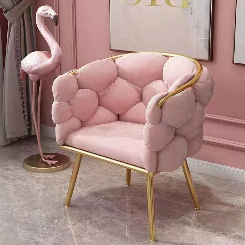 Taburete de tocador contemporáneo, creativo, medio redondo, de terciopelo con burbujas y respaldo de hierro, para dormitorio 