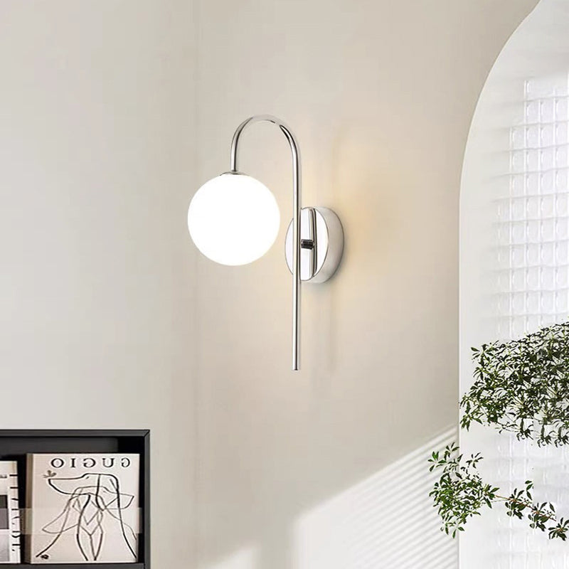 Lámpara Aplique de Pared de 1 Luz de Vidrio y Base de Disco Esférico Minimalista Moderna de Hierro para Dormitorio 