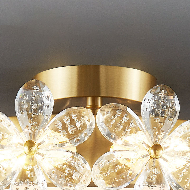 Luz de techo semi-empotrada contemporánea creativa cilíndrica de flor de cerezo de cobre con cristal LED para sala de estar 