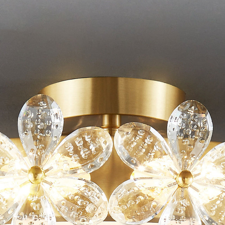 Luz de techo semi-empotrada contemporánea creativa cilíndrica de flor de cerezo de cobre con cristal LED para sala de estar 