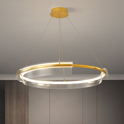 Zeitgenössischer nordischer Kreis-Rundrohr-Aluminium-Acryl-LED-Kronleuchter für Wohnzimmer 