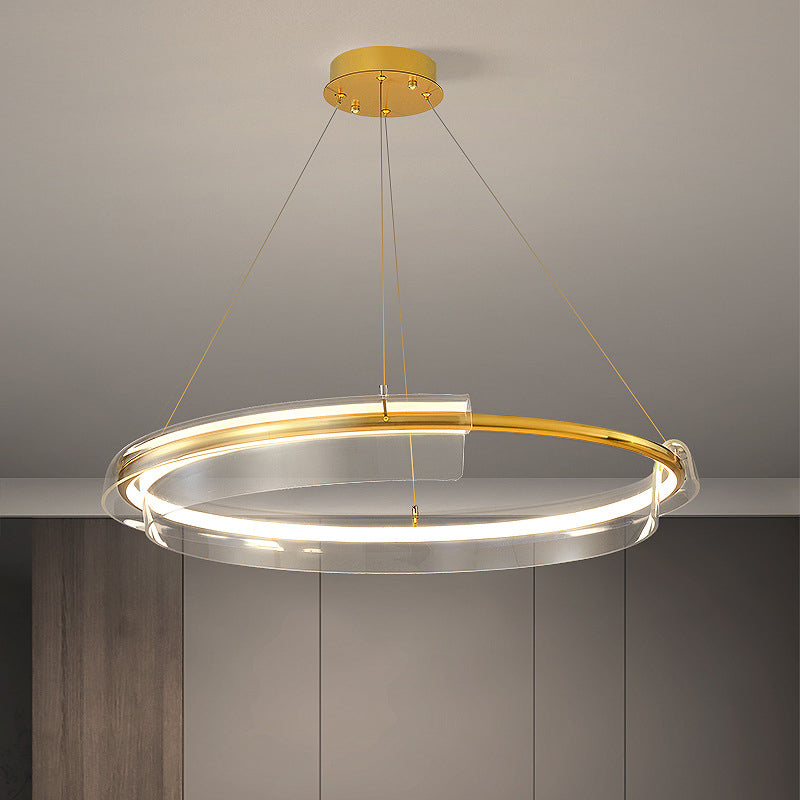 Zeitgenössischer nordischer Kreis-Rundrohr-Aluminium-Acryl-LED-Kronleuchter für Wohnzimmer 