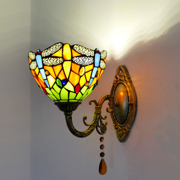 Applique murale 1 lumière en verre teinté fer dragonfly sunflower rose Tiffany traditionnelle pour chambre 