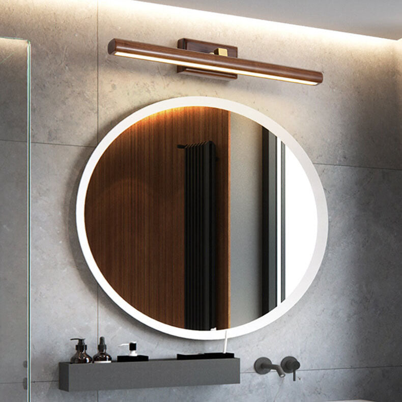 Nordic Minimalist Walnut Copper Cylinder LED Bathroom Vanity Mirror Front Wall Sconce Lamp