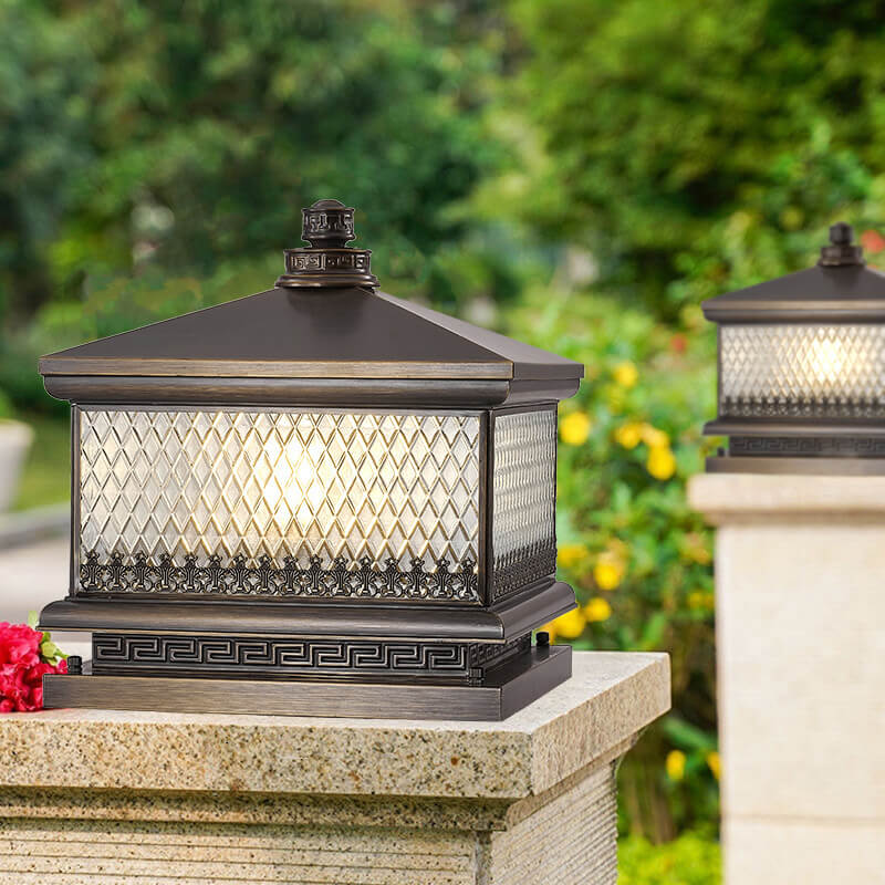 Traditionelle Chinesische Palast Messing Glas Solar 1-Licht Außenleuchte Für Garten 
