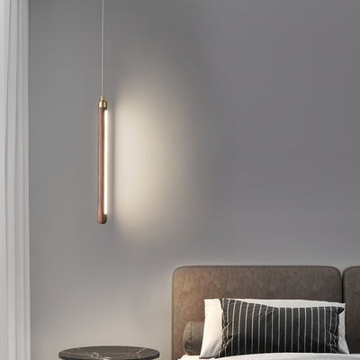 Lámpara colgante LED de madera, cobre y acrílico lineal minimalista moderna para dormitorio 
