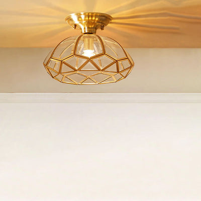 Modern Simple All-Copper Glass Flower-Shaped 1-Light Semi-Flush Mount Ceiling Light