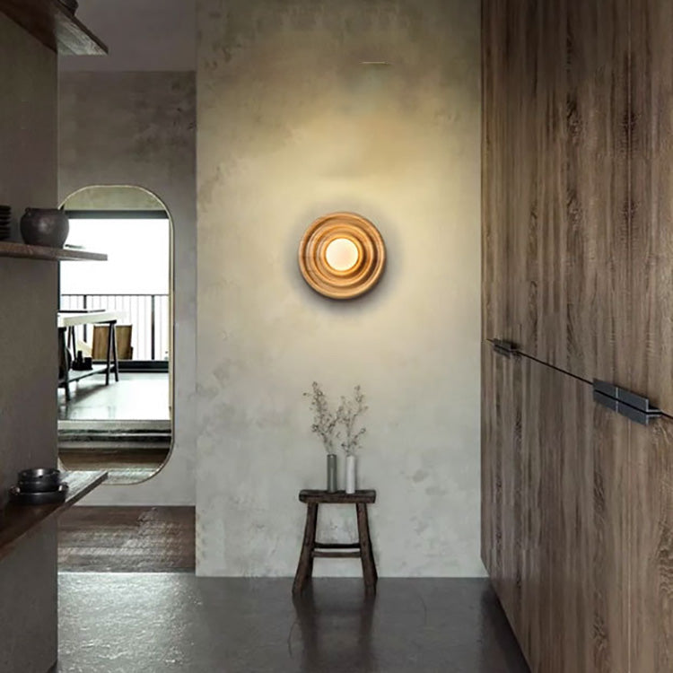 Traditionelle japanische Wabi-Sabi Holz Wachstumsring Glaskugel Schatten 1-Licht Wandleuchte Lampe für Schlafzimmer 