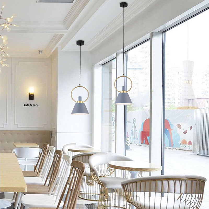 Contemporary Nordic Cone Shade Gold Ring Iron 1-Light Pendant Light For Dining Room