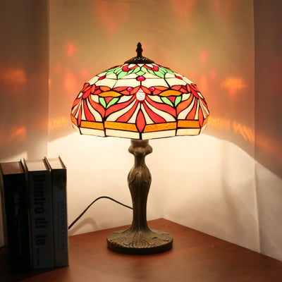 Tiffany European Red Fish Stained Glass Dome 1-Light Table Lamp