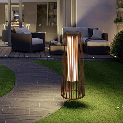 Modern Shabby Chic Solar Round Trapezoidal Iron Rattan Wicker LED Outdoor Light For Outdoor Patio