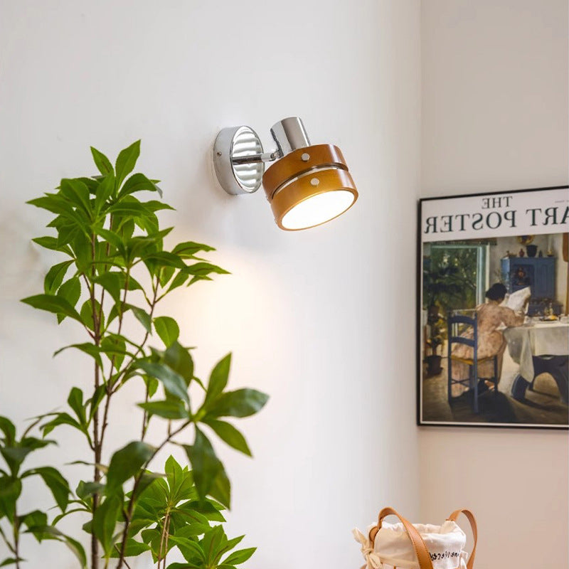 Lampe murale 1 lumière en fer et bois avec base cylindrique vintage traditionnelle pour chambre 