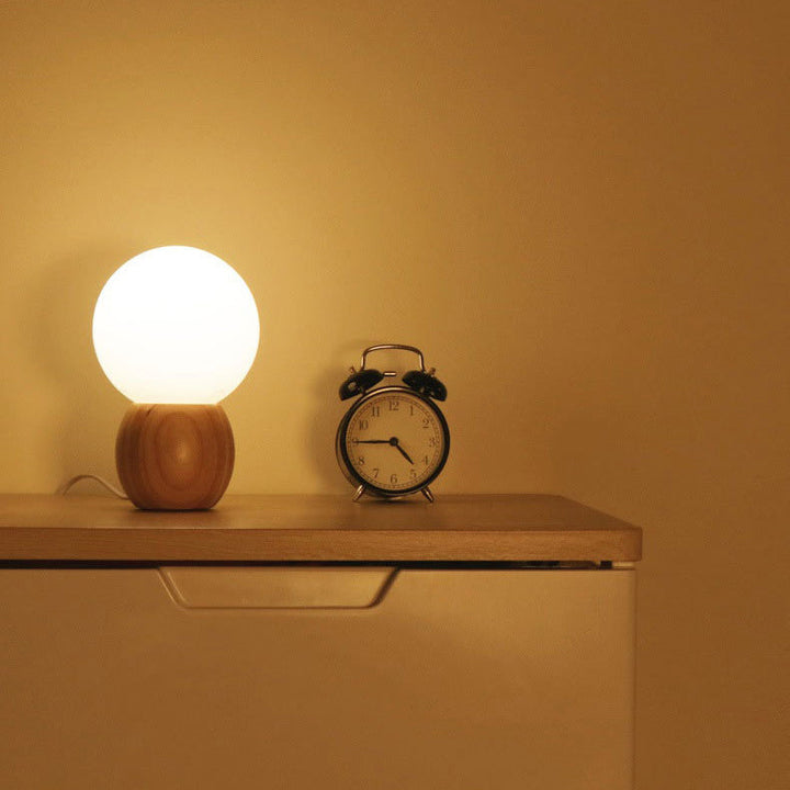 Lampe de table à 1 lumière avec base en bois et verre scandinave contemporain pour chambre 