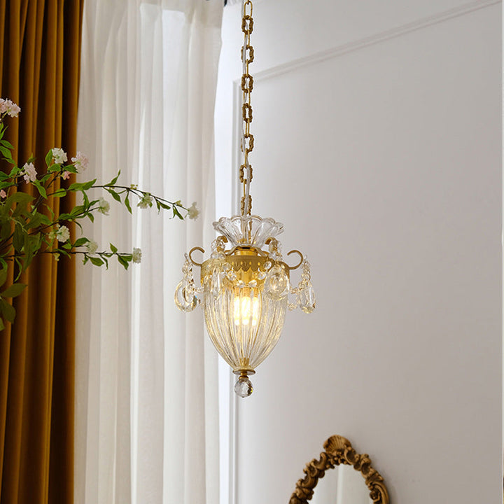 Lanterne française traditionnelle en cuivre sculpté avec cristal 1 lumière pour salon 
