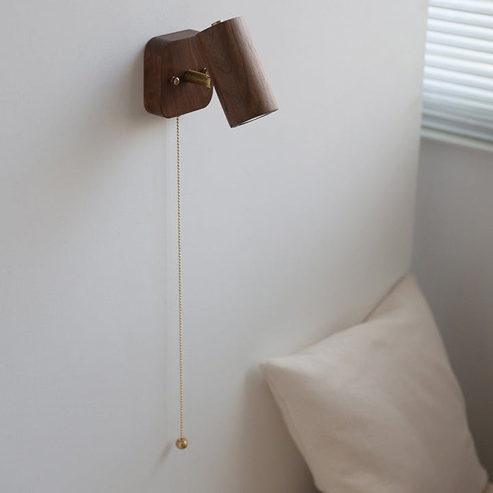 Traditional Vintage Cylinder Copper Wood 1-Light Wall Sconce Lamp For Bedroom