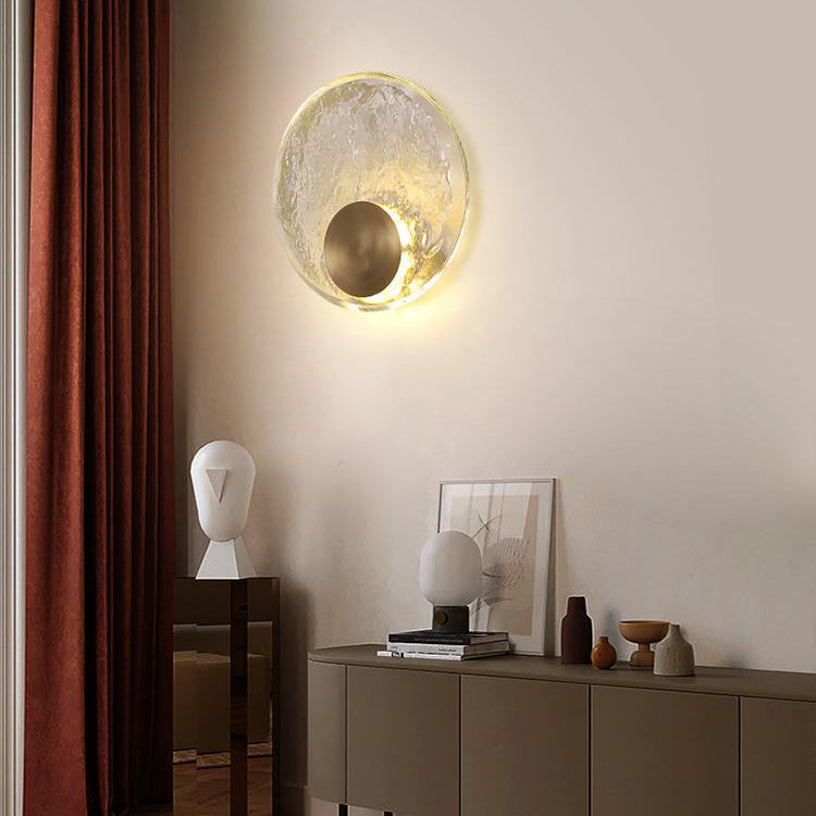 Zeitgenössische Luxus Messing Wasser-ripple Runde Kristall LED Wand Leuchte Lampe Für Wohnzimmer 