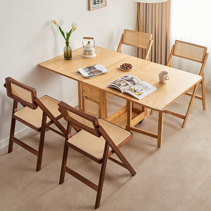 Moderner minimalistischer klappbarer Esszimmerstuhl aus quadratischem Harz-Rattan-Geflecht und Bambus mit Rückenlehne und Armlehnen für das Esszimmer 