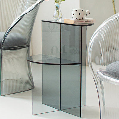 Table d'appoint semi-circulaire scandinave contemporaine en acrylique à 2 niveaux pour salon 