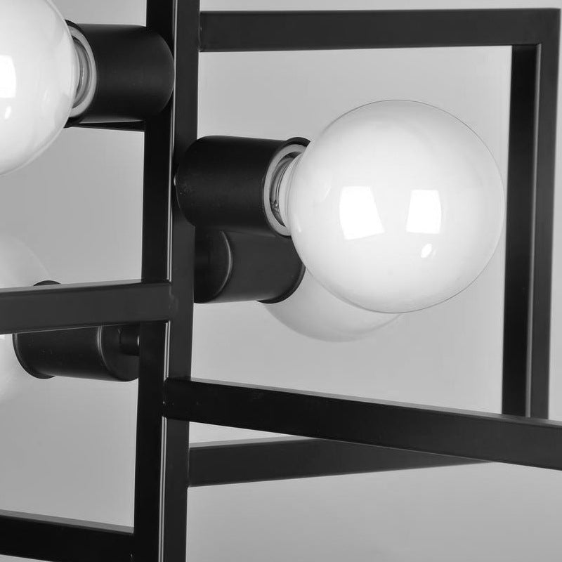 Chandelier moderne minimaliste carré en fer à 4 lumières pour salon 