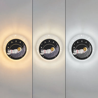 Zeitgenössische kreative Sternenhimmel Mond Harz Astronaut Runde LED Wandleuchte Lampe für Wohnzimmer 
