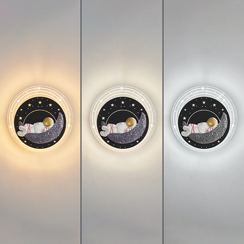 Zeitgenössische kreative Sternenhimmel Mond Harz Astronaut Runde LED Wandleuchte Lampe für Wohnzimmer 