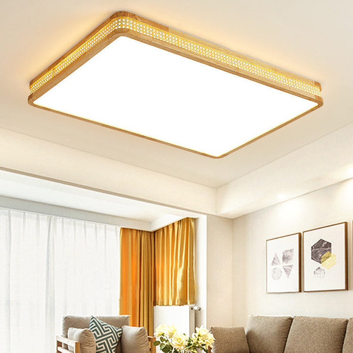 Modern Minimalist Square Acrylic Wood LED Flush Mount Ceiling Light For Bedroom