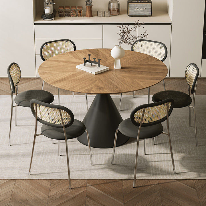 Mesa de comedor contemporánea retro redonda cónica de nogal y acero al carbono para 2 asientos 