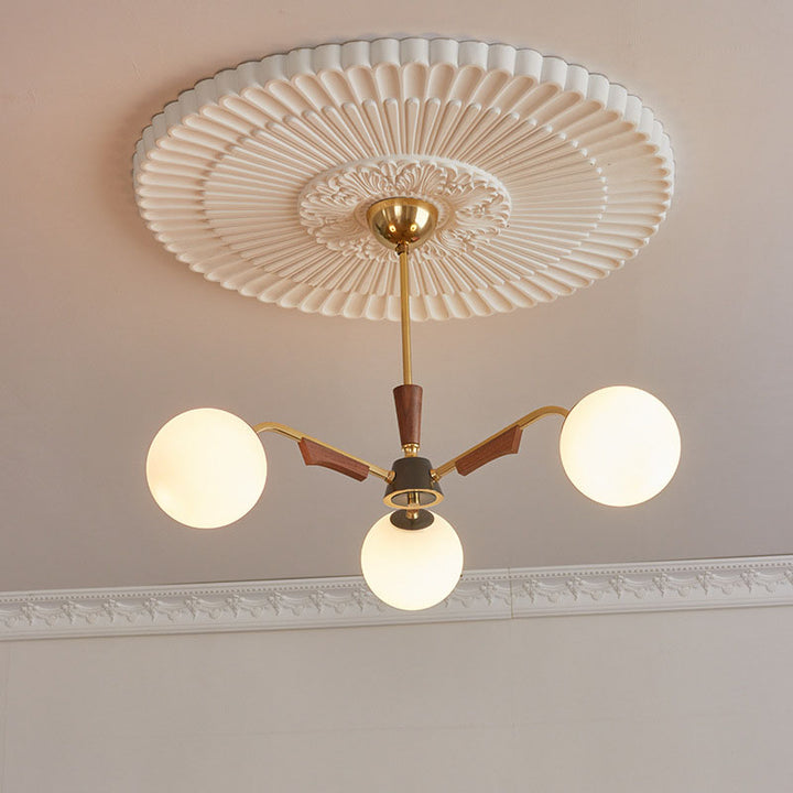 Lámpara de Araña Tradicional Francesa de Orbe de Cobre y Madera con Vidrio de 3/6/8 Luces para la Sala de Estar 