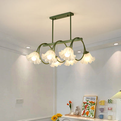 Modern Minimalist Cream Flower Iron Glass 6/8 Light Island Light Chandelier For Dining Room