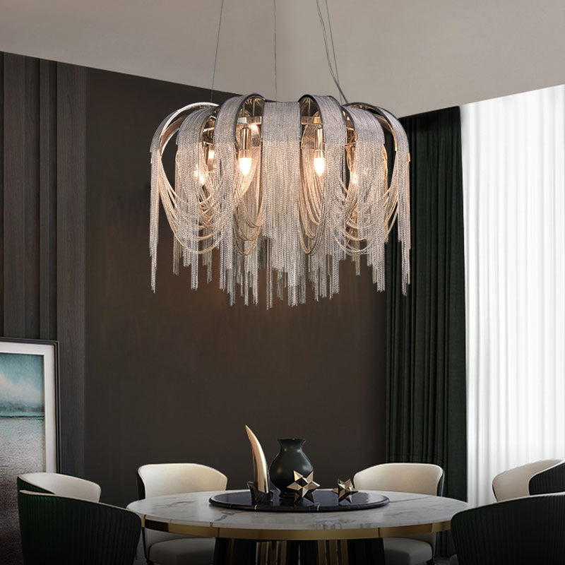 Modern Luxury Iron Aluminum Chain Tassel 6/8/10/12/15 Light Chandeliers For Hallway