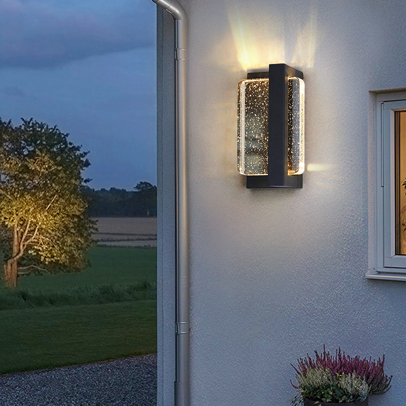 Applique Murale Extérieure LED Moderne Minimaliste Imperméable en Fer et Cristal Rectangulaire Pour Jardin 