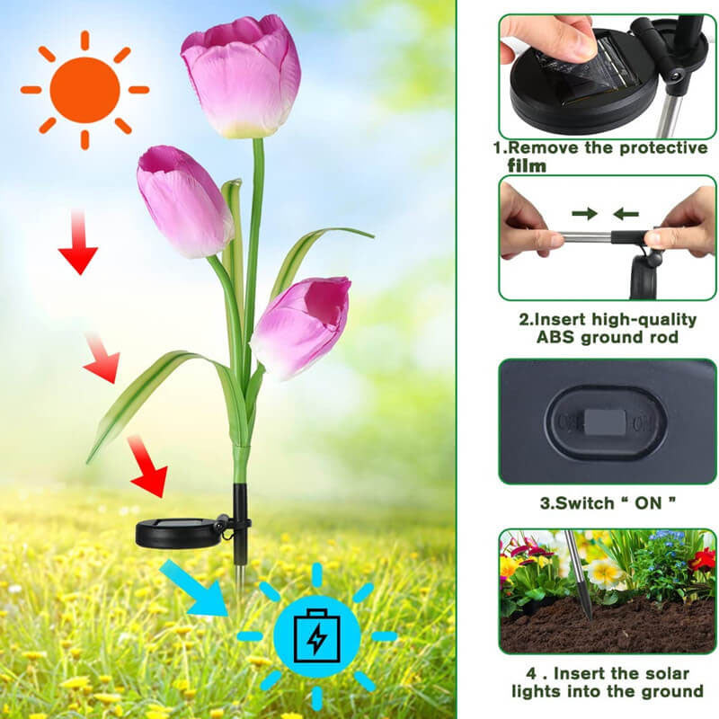 Contemporary Creative Outdoor Solar Tulip LED Waterproof Lawn Ground Decorative Insert Landscape Light