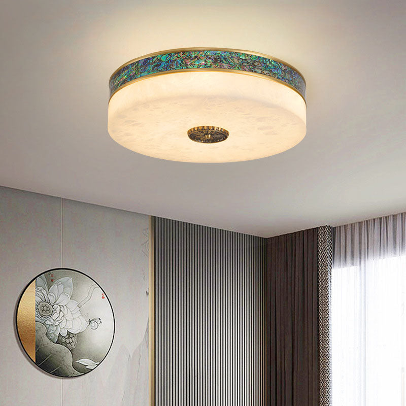 Modern Transitional Round All Copper Marble LED Flush Mount Ceiling Light For Bedroom