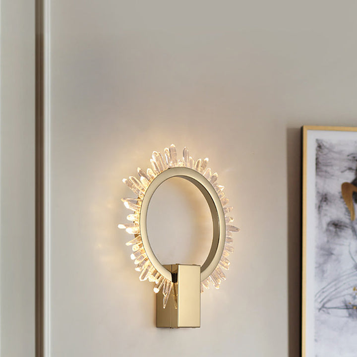 مصباح حائط LED بتصميم زهرة عباد الشمس الكريستالية من الفولاذ المقاوم للصدأ الفاخر المعاصر لغرفة المعيشة 