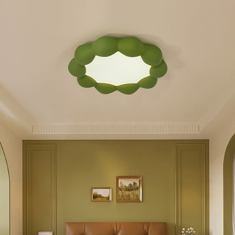 Traditionelle französische Harz-Acryl-Deckenleuchte mit rundem Schirm, LED-Unterputzmontage für Wohnzimmer 