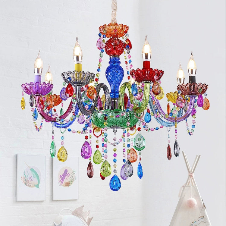 Lustre moderne de luxe en fer et verre avec cristaux à 6/8 lumières pour salle à manger 