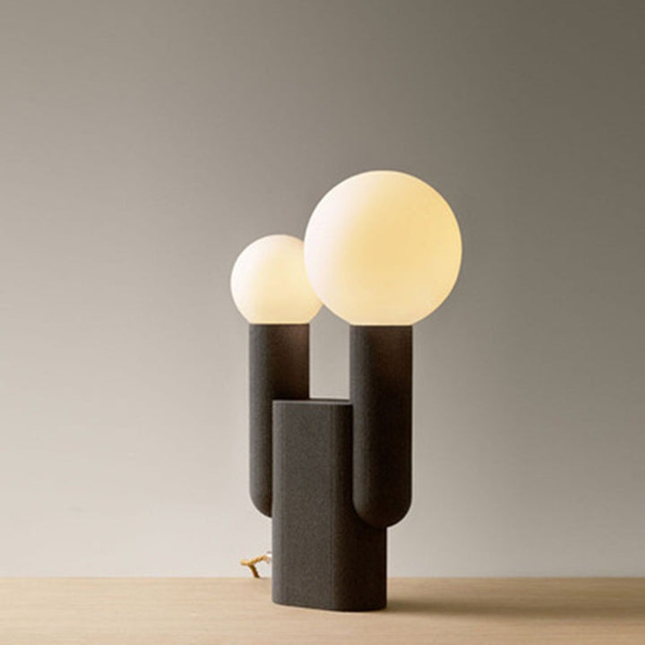 Lampe de table contemporaine nordique en résine avec boule en verre et cylindre cactus à 2 lumières pour chevet 