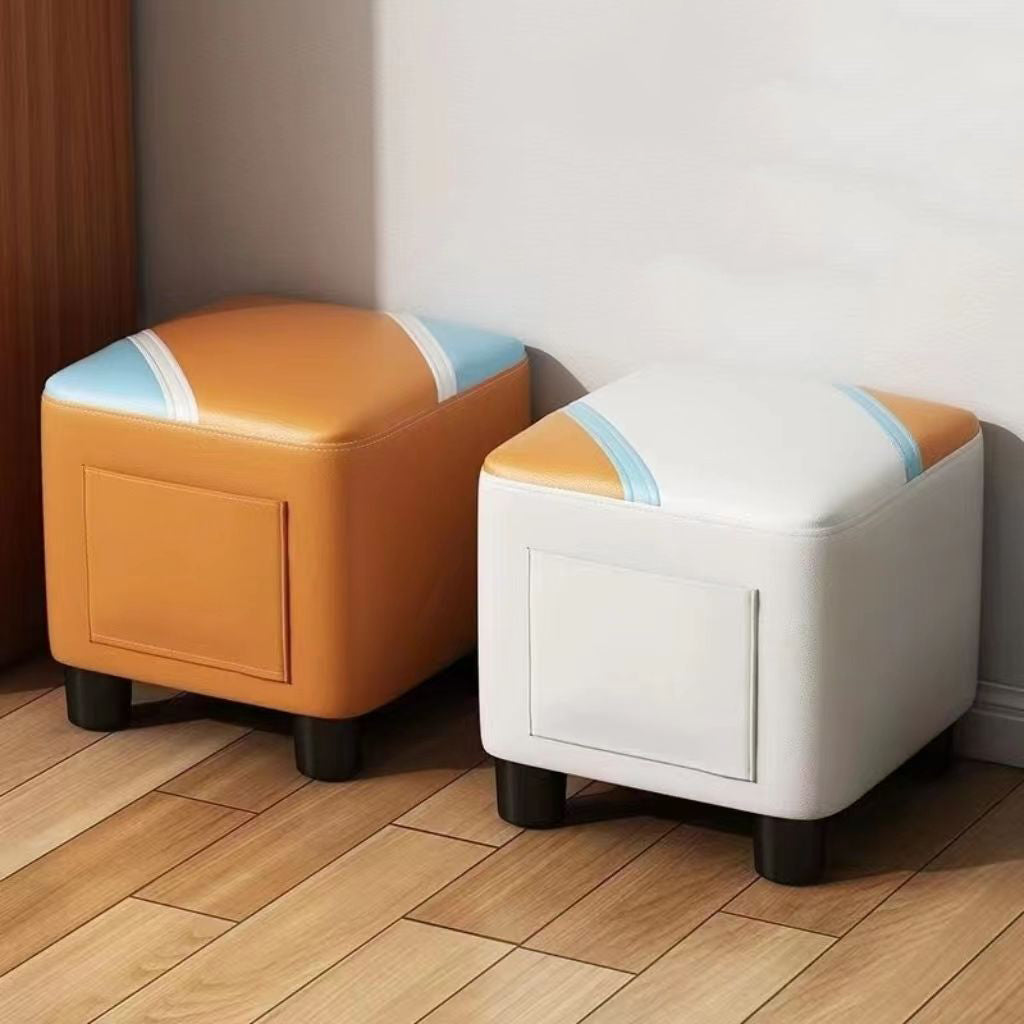 Contemporary Scandinavian Square Synthetic Fabric Wood Low Stool Backless Armless For Living Room
