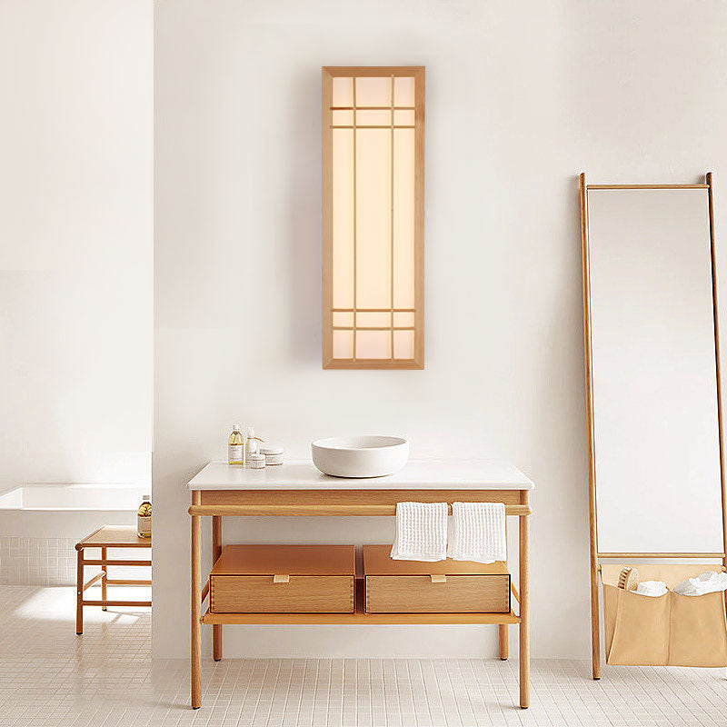 Aplique de pared LED de acrílico de madera maciza rectangular tradicional japonesa para dormitorio 