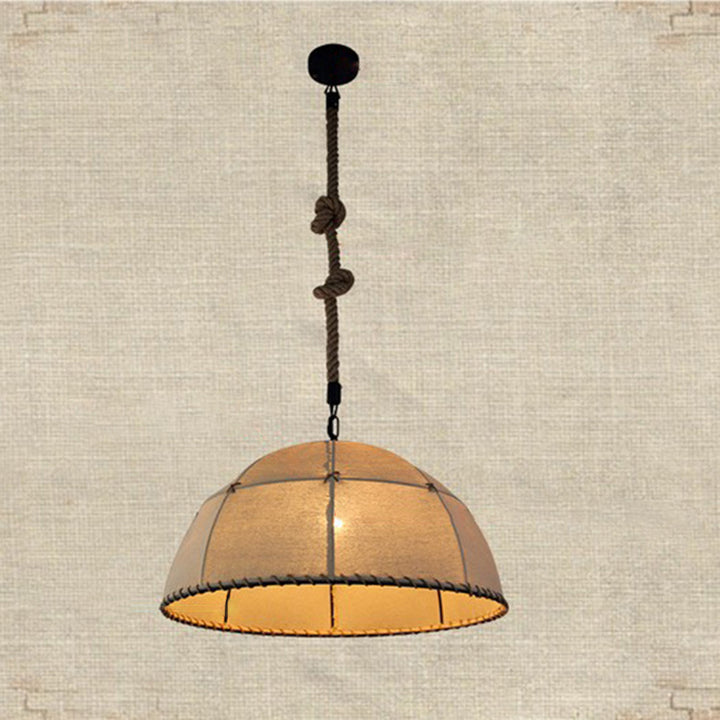 Traditional Rustic Fabric Semicircle Lampshade 1-Light Pendant Light For Dining Room