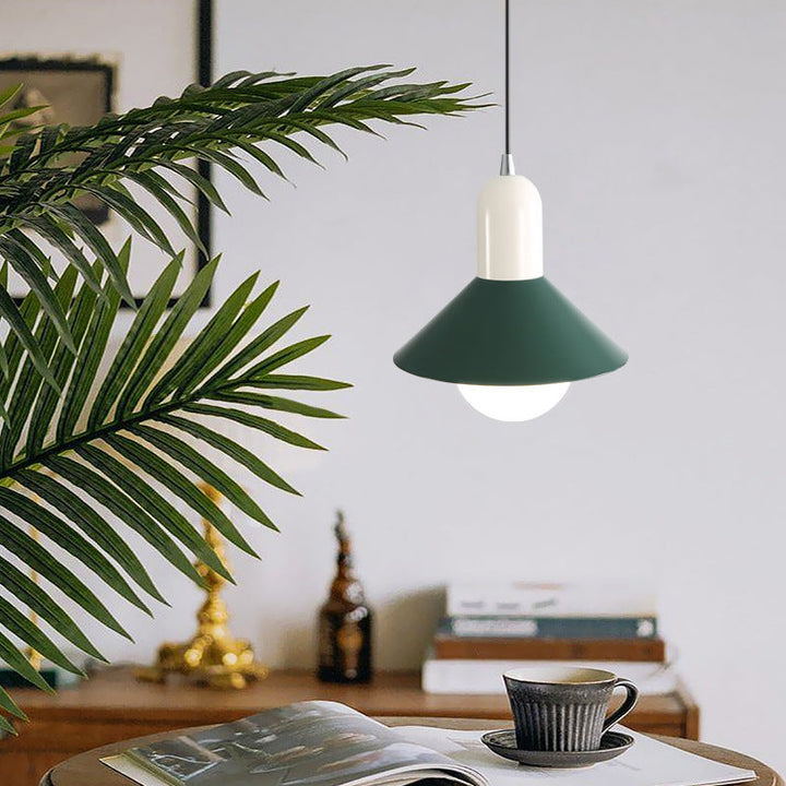 Simplicidad Contemporánea Macaron Hierro Geométrico Cono Forma 1-Luz Lámpara Colgante Para Sala de Estar 