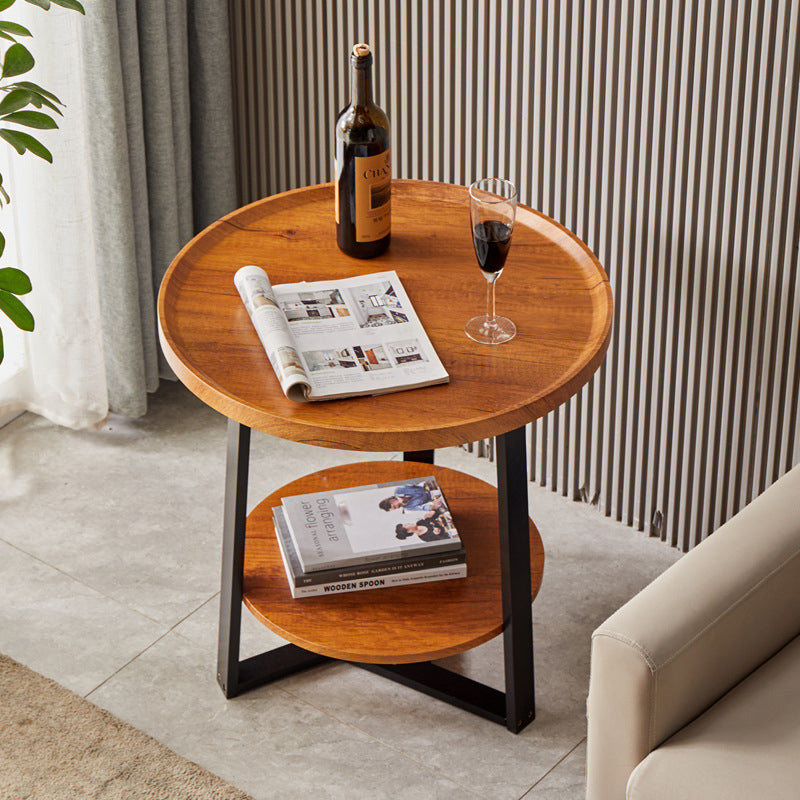 Contemporary Nordic Round Iron MDF Coffee Table 2-Tier For Living Room