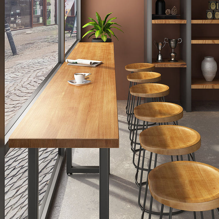 Contemporary Nordic Pine Wood Iron Round Bar Stool Backless Footrest For Dining Room