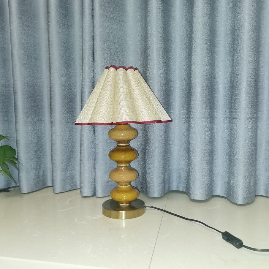 Japanische Vintage-Leinwand-Blütenschirm Keramikbasis 1-Licht Tischlampe 